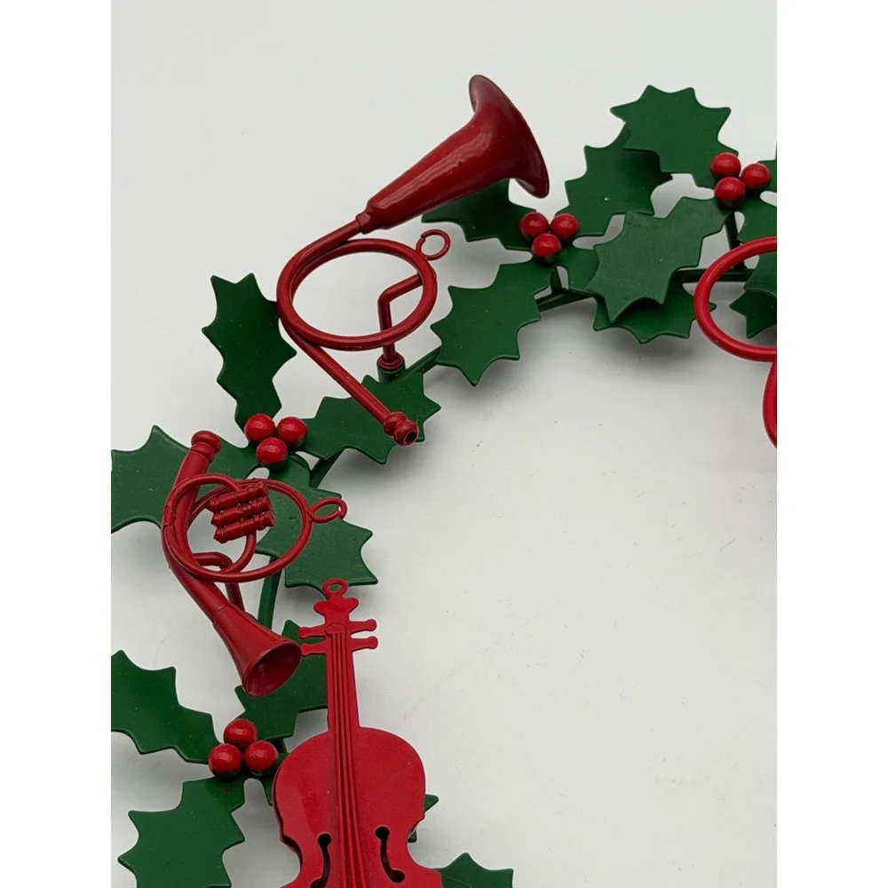Midwest Importers Metal Christmas Wreath Musical Instruments Holly Green Red 10